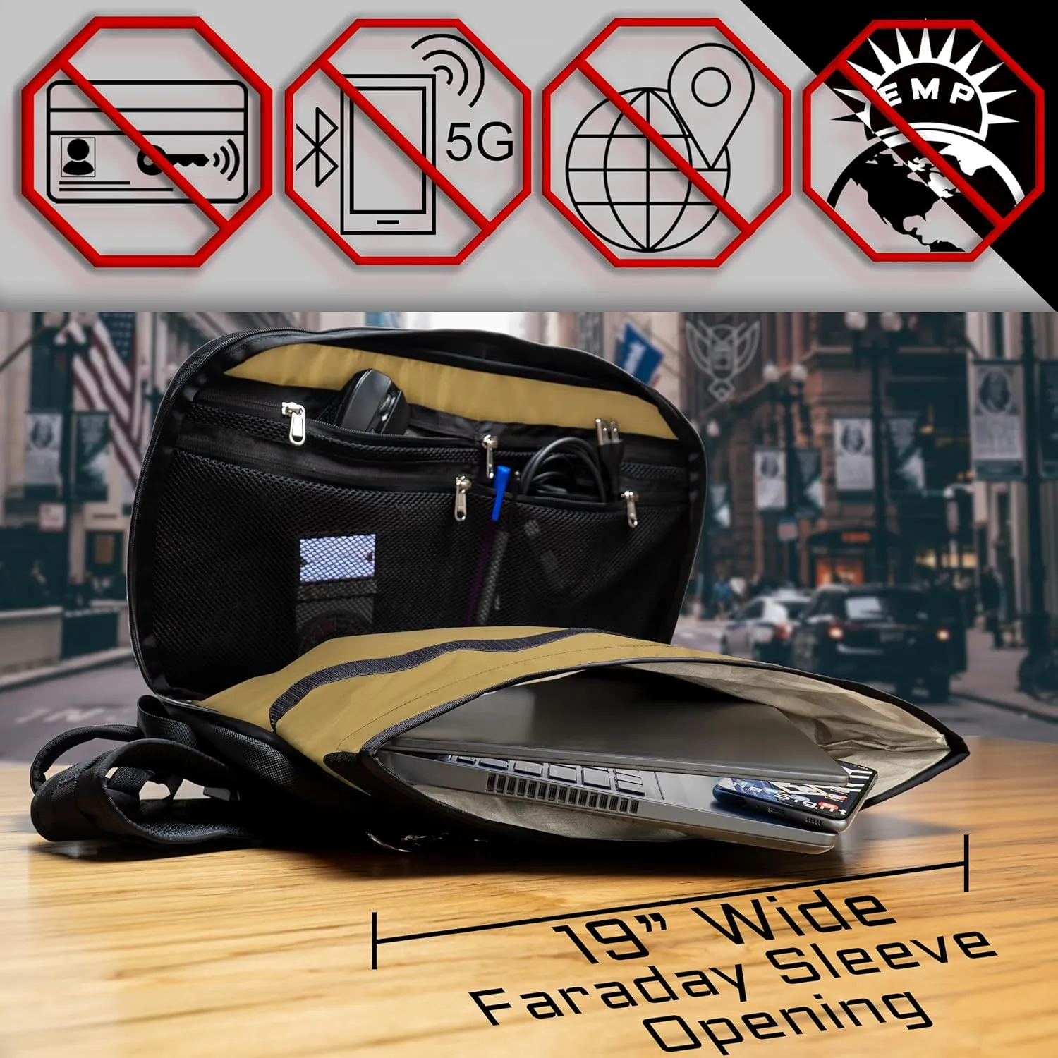 ~ FLEX Faraday Bag for Laptops, Tablets, and Mid-Size Electronics ~ Tracking/Hacking Defense ~ Coyote Brown