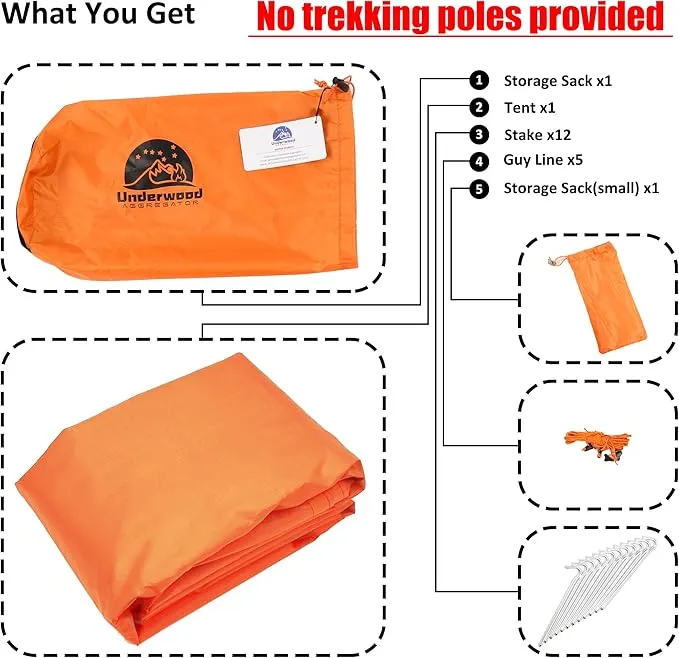 1 Person Trekking Pole Tent for Backpacking - Ultralight Backpacking Tent, Waterproof Hiking Tent for Camping, Lightweight Camping Tent for Scouts, Trekker(NO Trekking Poles!!!)