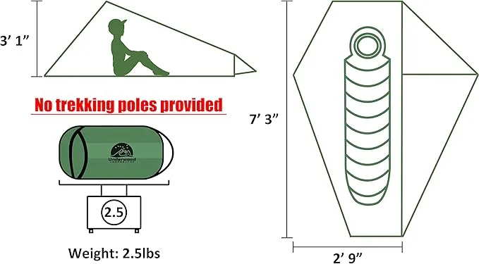 1 Person Trekking Pole Tent for Backpacking - Ultralight Backpacking Tent, Waterproof Hiking Tent for Camping, Lightweight Camping Tent for Scouts, Trekker(NO Trekking Poles!!!)