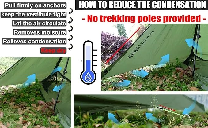 1 Person Trekking Pole Tent for Backpacking - Ultralight Backpacking Tent, Waterproof Hiking Tent for Camping, Lightweight Camping Tent for Scouts, Trekker(NO Trekking Poles!!!)