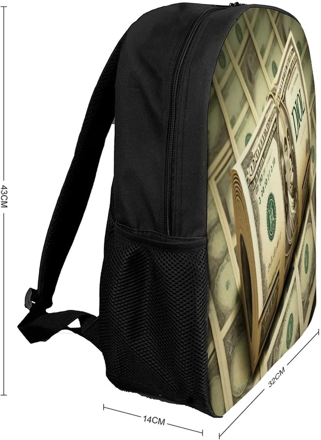 100 Dollar Backpack with Adjustable Straps, Suitable for Travel Picnics Activities