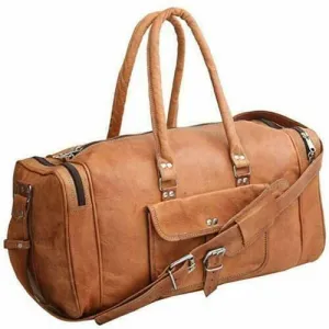 100% Goat Leather Luggage Handmade Duffle Bag for Large Travel and Gym (24x10x10 Inches)