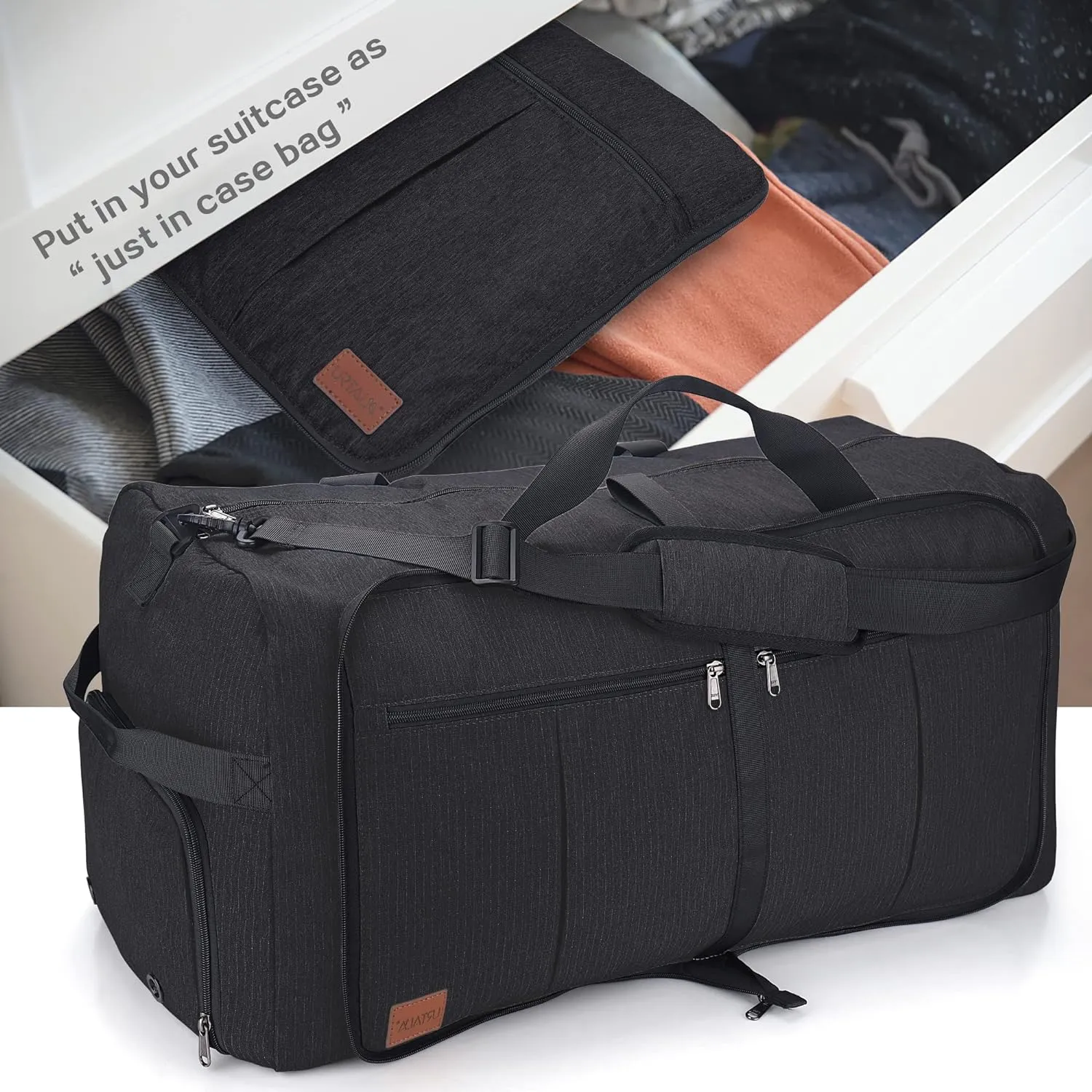 100L Travel Duffle Bag for Men, Urtala 32” Large Duffle Bag for Traveling with Shoe Compartment, Foldable Travel Duffel Bag Weekender Bag Gym Bag for Men Women Waterproof & Tear Resistant (Black)