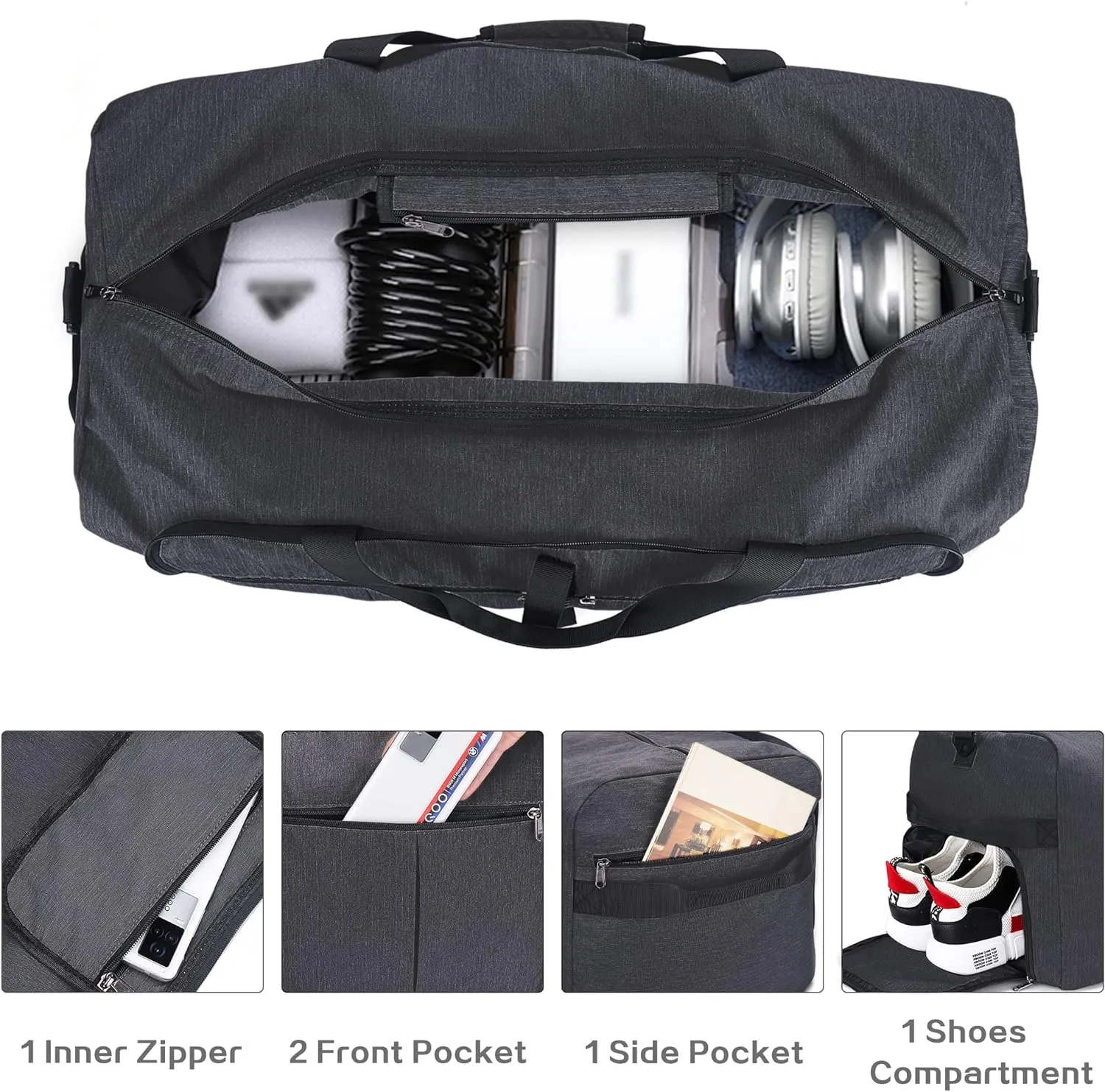 100L Travel Duffle Bag for Men, Urtala 32” Large Duffle Bag for Traveling with Shoe Compartment, Foldable Travel Duffel Bag Weekender Bag Gym Bag for Men Women Waterproof & Tear Resistant (Black)