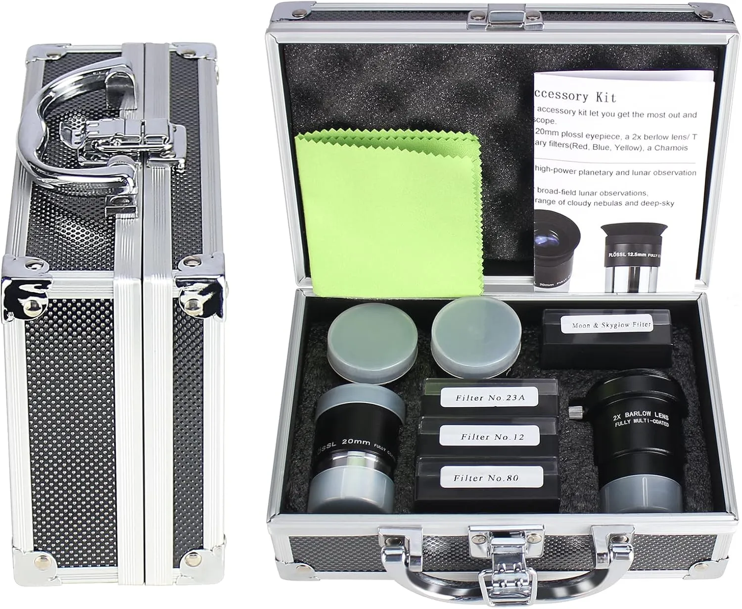 1.25 Inch Astronomical Telescope Accessory Set with Carry Case - Telescope Plössl Eyepiece Set, Filter Set, 2X Barlow Lens
