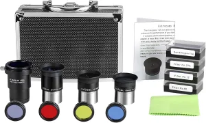1.25 Inch Astronomical Telescope Accessory Set with Carry Case - Telescope Plössl Eyepiece Set, Filter Set, 2X Barlow Lens
