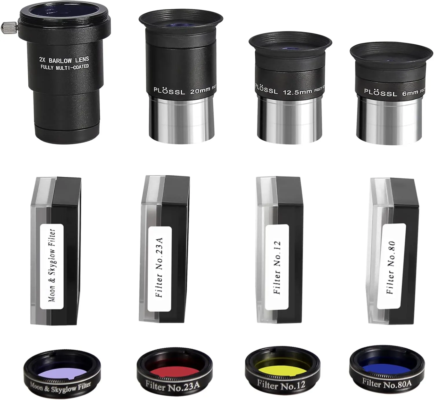 1.25 Inch Astronomical Telescope Accessory Set with Carry Case - Telescope Plössl Eyepiece Set, Filter Set, 2X Barlow Lens