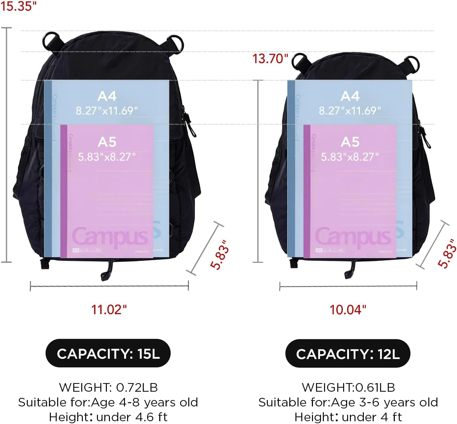 12L Kids Backpack for boys and girls, Small Ultra Lightweight Hiking Backpack for kids with Mesh Storage Bag, Water Resistant Travel Outdoor Sport Camping Daypack
