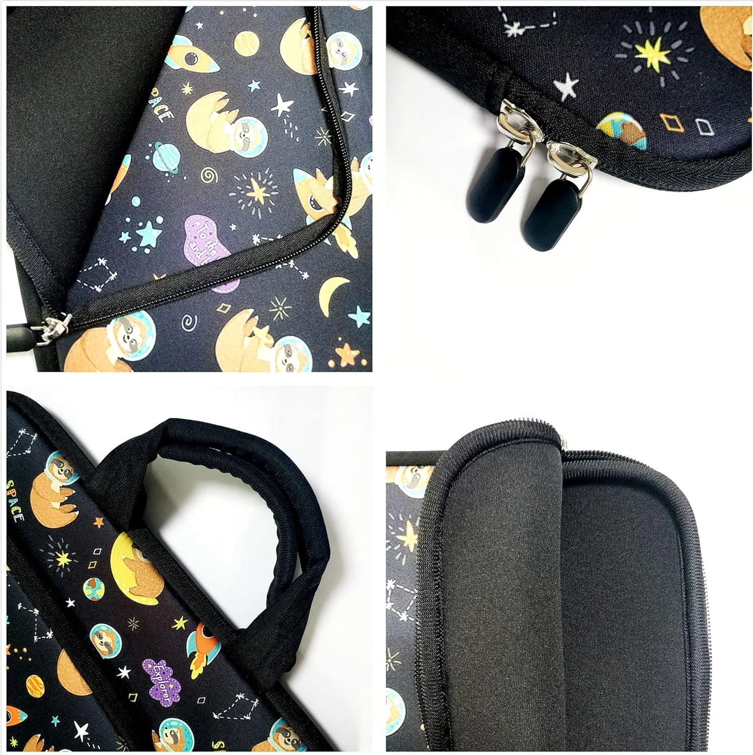 14 15 15.4 15.6 inch Laptop Handle Bag Computer Protect Case Pouch Holder Notebook Sleeve Neoprene Cover Soft Carrying Case with Extra Pockets For Dell Lenovo HP Chromebook (Space Sloth)