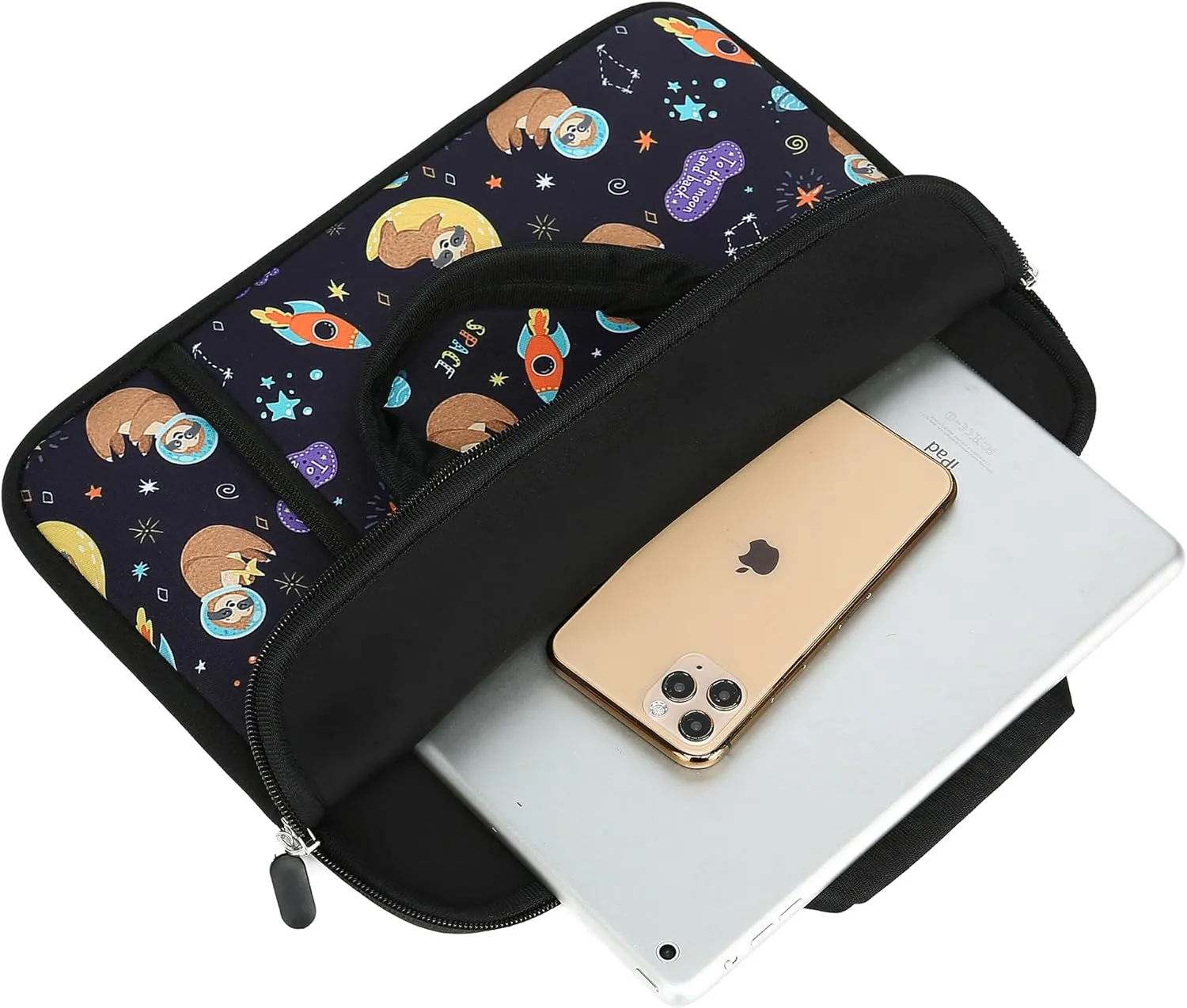 14 15 15.4 15.6 inch Laptop Handle Bag Computer Protect Case Pouch Holder Notebook Sleeve Neoprene Cover Soft Carrying Case with Extra Pockets For Dell Lenovo HP Chromebook (Space Sloth)