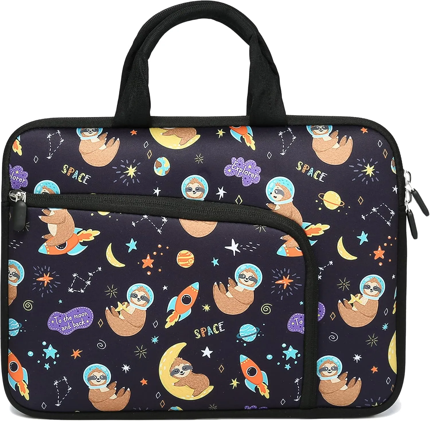 14 15 15.4 15.6 inch Laptop Handle Bag Computer Protect Case Pouch Holder Notebook Sleeve Neoprene Cover Soft Carrying Case with Extra Pockets For Dell Lenovo HP Chromebook (Space Sloth)