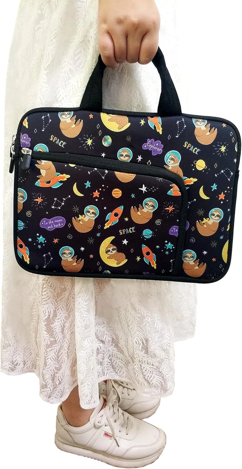 14 15 15.4 15.6 inch Laptop Handle Bag Computer Protect Case Pouch Holder Notebook Sleeve Neoprene Cover Soft Carrying Case with Extra Pockets For Dell Lenovo HP Chromebook (Space Sloth)