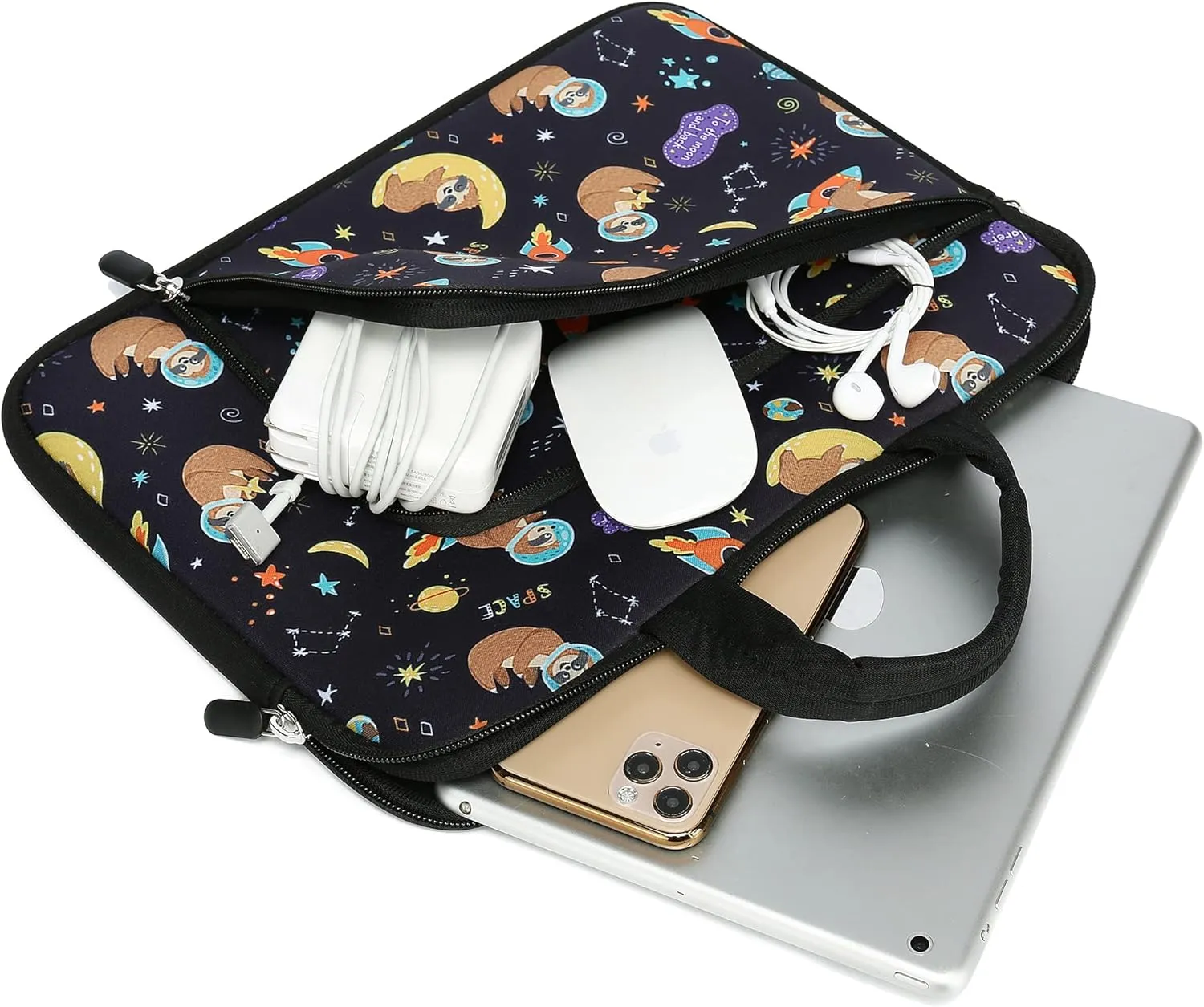 14 15 15.4 15.6 inch Laptop Handle Bag Computer Protect Case Pouch Holder Notebook Sleeve Neoprene Cover Soft Carrying Case with Extra Pockets For Dell Lenovo HP Chromebook (Space Sloth)