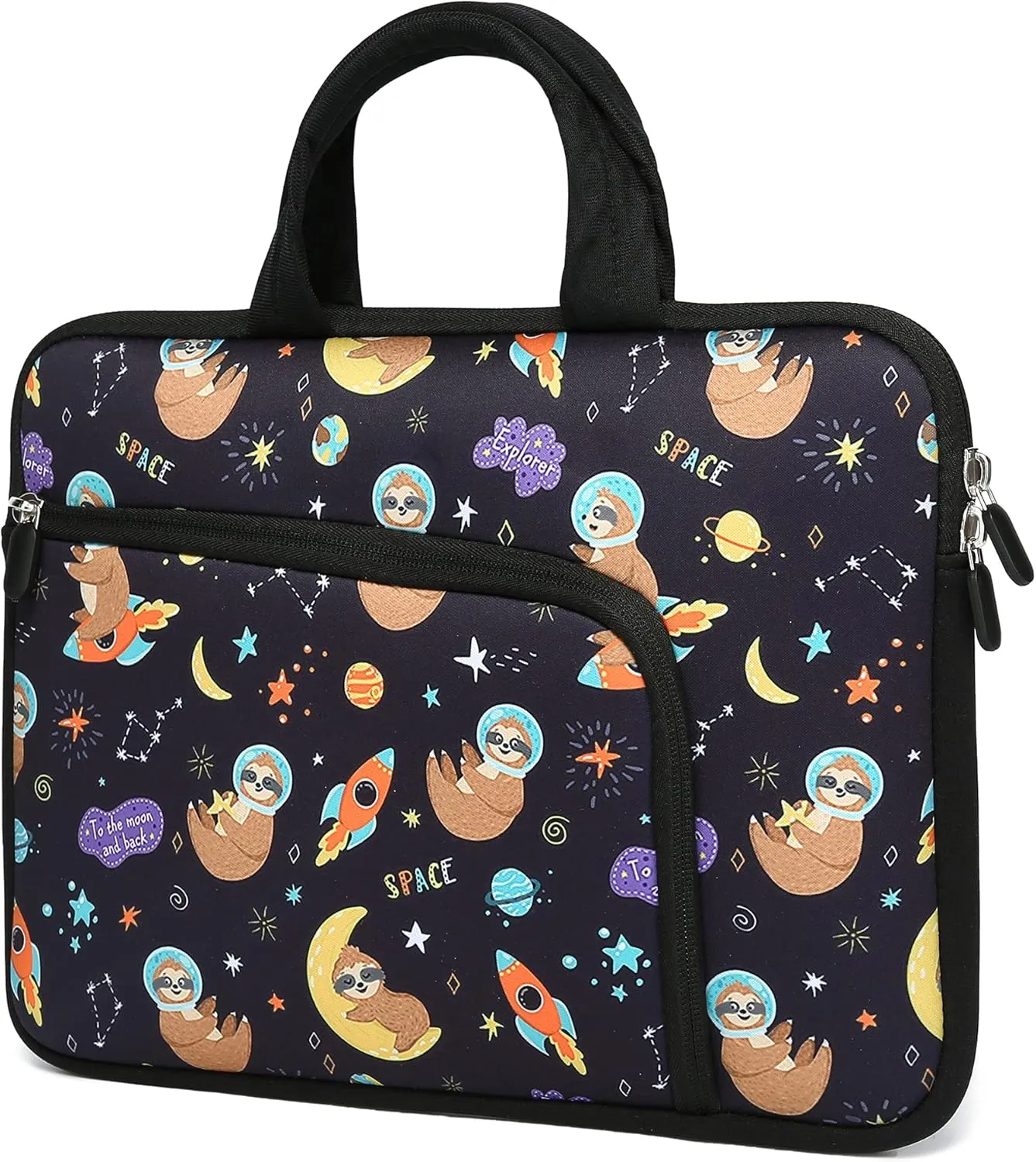14 15 15.4 15.6 inch Laptop Handle Bag Computer Protect Case Pouch Holder Notebook Sleeve Neoprene Cover Soft Carrying Case with Extra Pockets For Dell Lenovo HP Chromebook (Space Sloth)