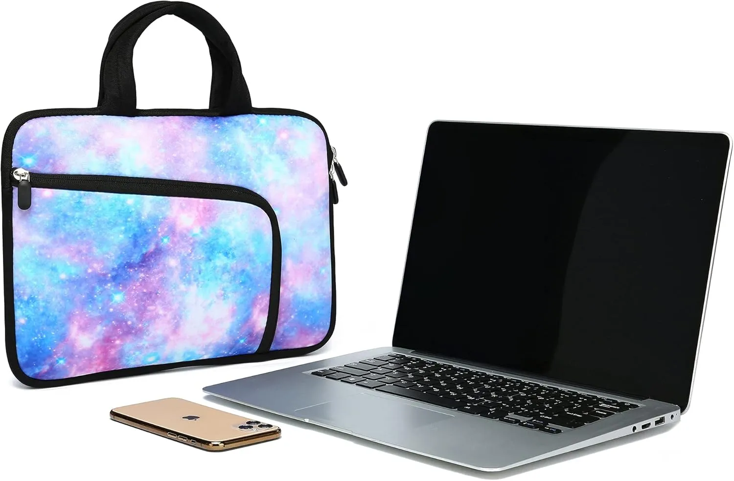 14 15 15.4 15.6 inch Laptop Handle Bag Computer Protect Case Pouch Holder Notebook Sleeve Neoprene Cover Soft Carrying Case with Extra Pockets For Dell Lenovo Toshiba Chromebook ASUS Acer(Blue Galaxy)