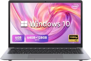 14 Inch Laptop-Computer, Intel Celeron N3350 (Up to 2.4GHz), 6GB LPDDR4 RAM 192GB Storage, WI-FI 5, BT5.0, HD Camera, 35WH Battery, Windows 10 Laptop for Home & Study, Lightweight