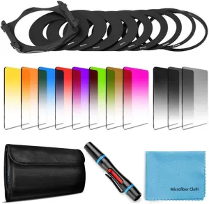 14 PCS Square Filter Kit Graduated ND Filters Color Lens Filter Set for Cokin P Series with Adapter Rings(49-82mm) Filter Holder Lens Cleaning Pen and Other Accessories for DSLR Cameras