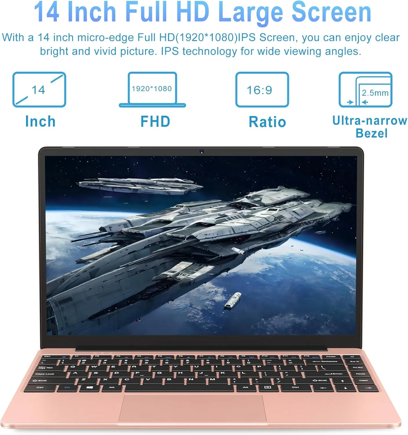 14" Win 11 Traditional Laptop 6GB 256GB SSD N4020 Laptop Celeron 2 Core 1920x1080 FHD Support 5G WiFi BT 4.2 512GB TF 1TB SSD Expand Cooling Fan for Business Study-Gold