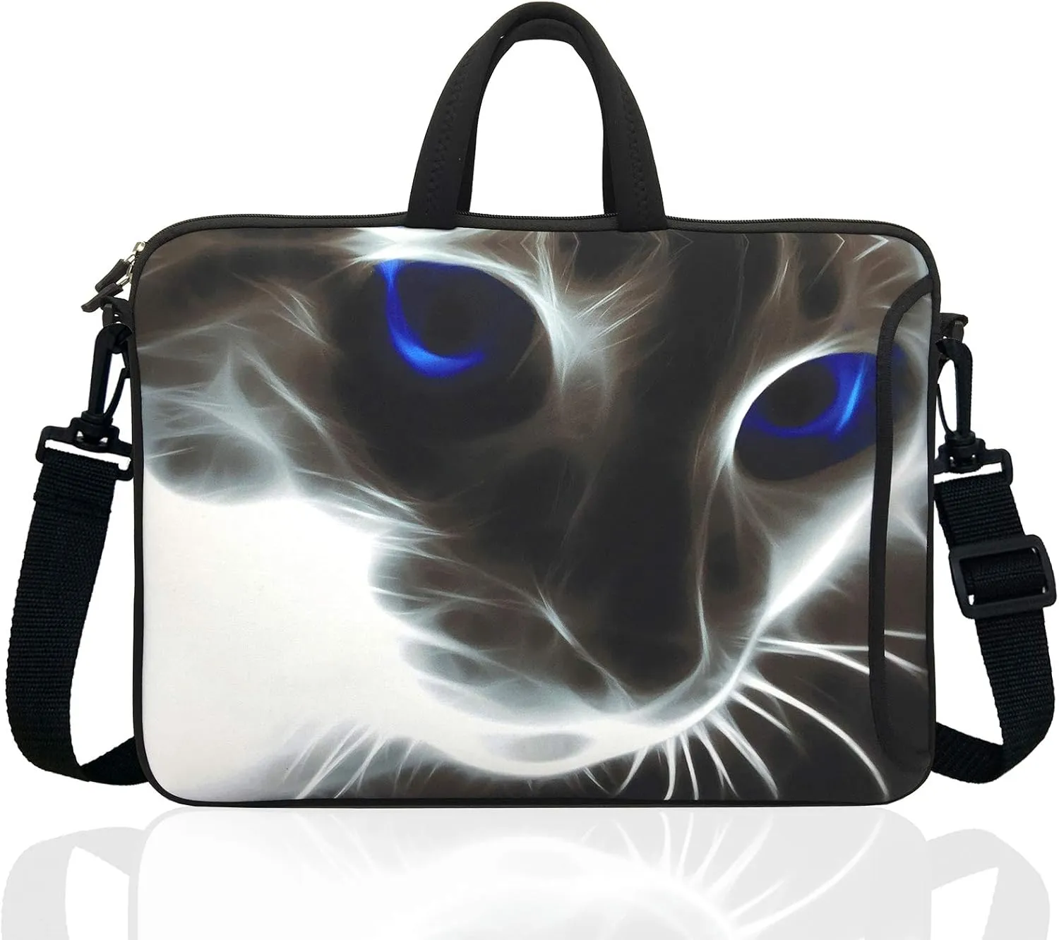 15-Inch to 15.6-Inch Neoprene Laptop Shoulder Messenger Bag Case Sleeve For 14 14.1 15 15.6" Inch Acer/Asus/Dell/Lenovo/Thinkpad/HP/Macbook Pro/Air (Grey Cat)