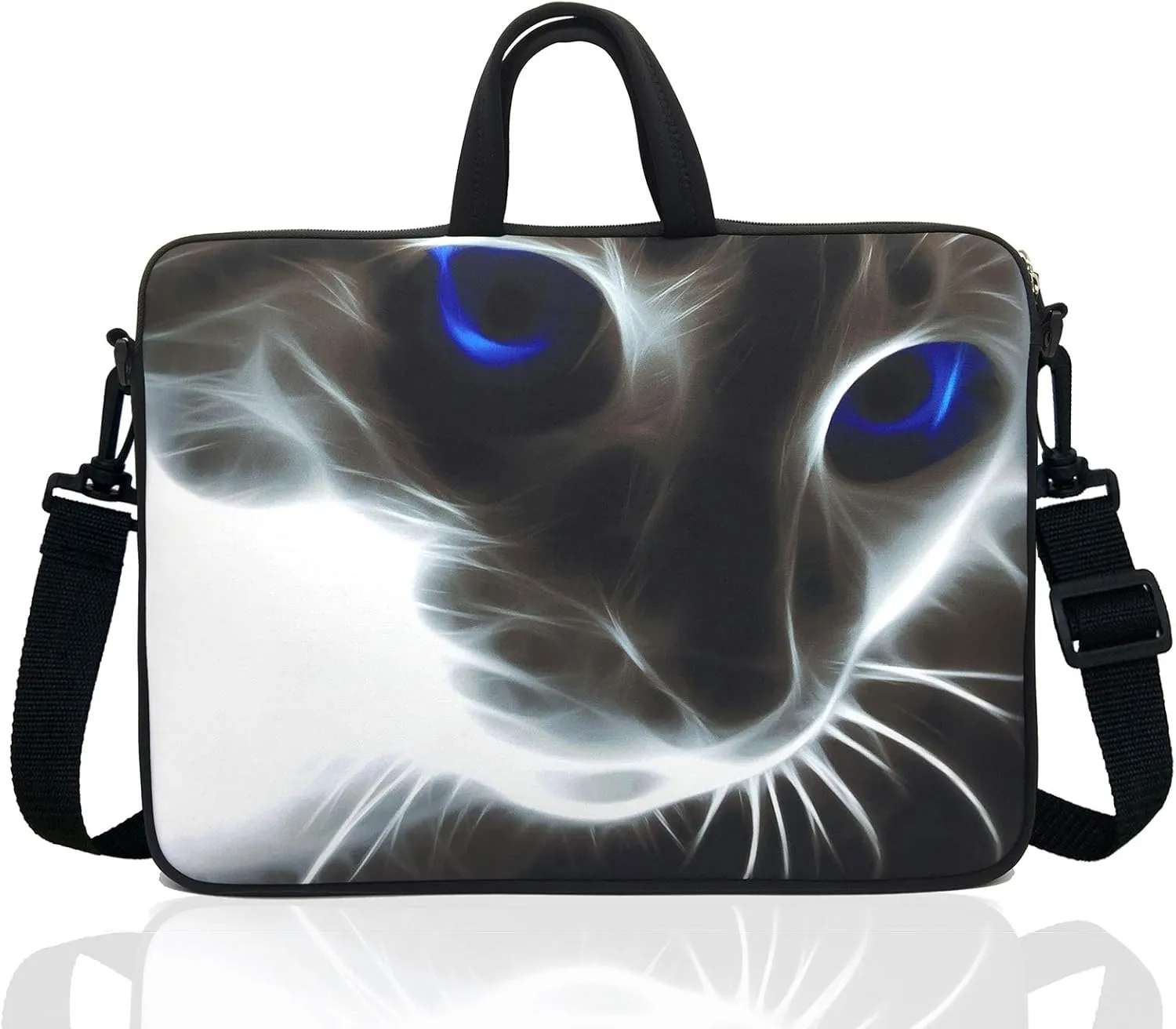 15-Inch to 15.6-Inch Neoprene Laptop Shoulder Messenger Bag Case Sleeve For 14 14.1 15 15.6" Inch Acer/Asus/Dell/Lenovo/Thinkpad/HP/Macbook Pro/Air (Grey Cat)