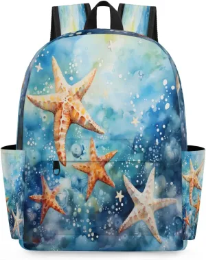15.1 Inch Casual Backpack Marine Starfishes Small Backpack with Multiple Pocket Waterproof Mini Bags Daypack with Chest Strap Starfish Travel Bag