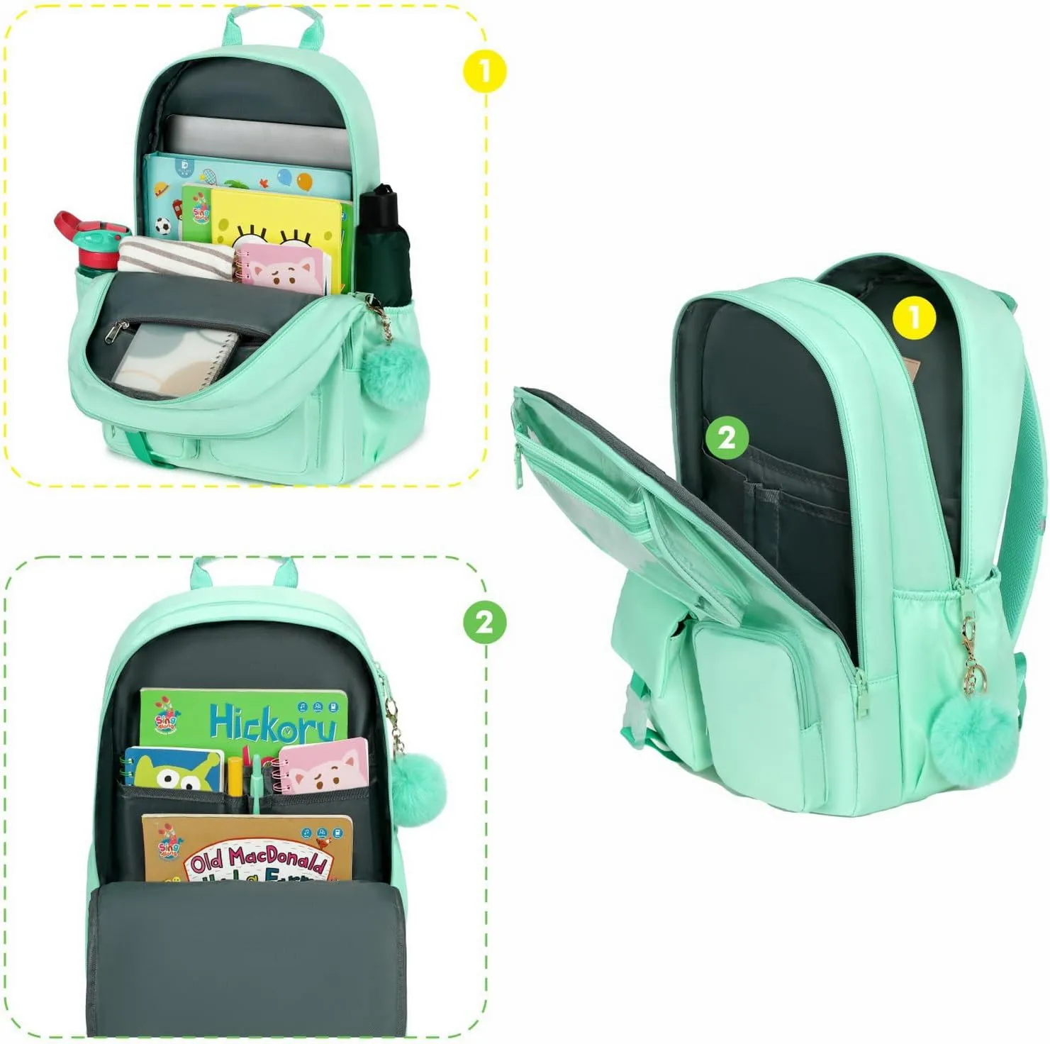 15.6 Laptop Backpack for Girls Bookbag College Middle High School Bag for Student Green Plain