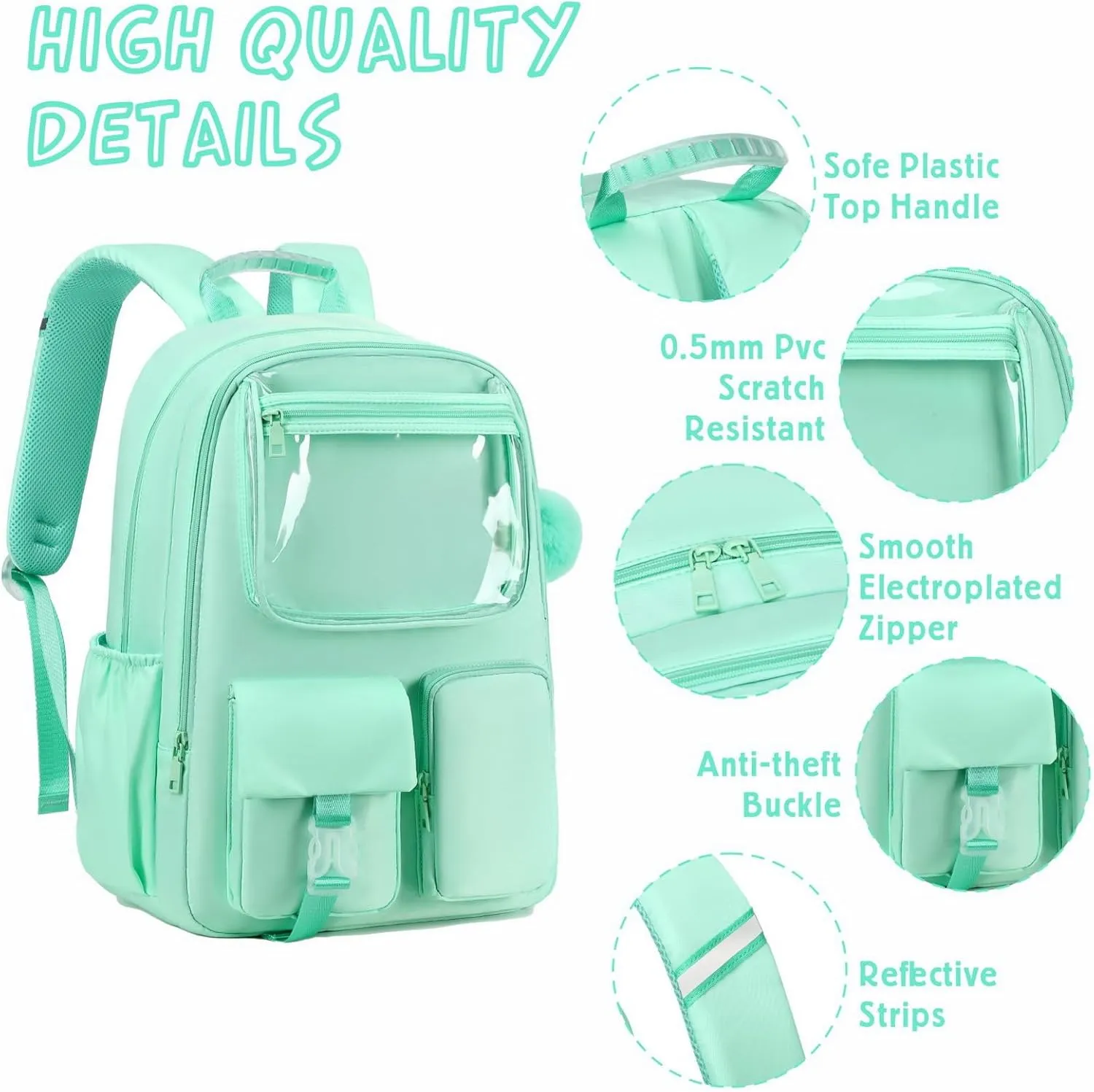 15.6 Laptop Backpack for Girls Bookbag College Middle High School Bag for Student Green Plain