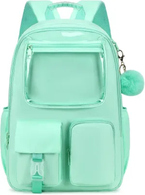 15.6 Laptop Backpack for Girls Bookbag College Middle High School Bag for Student Green Plain