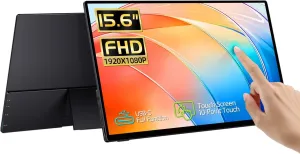 15.6'' Portable Monitor Touchscreen, FHD IPS Touch Screen with Tempered Glass, Travel Monitor with Kickstand & Speaker, HDMI USB C External Monitors for Laptop Phone Computer Xbox Switch