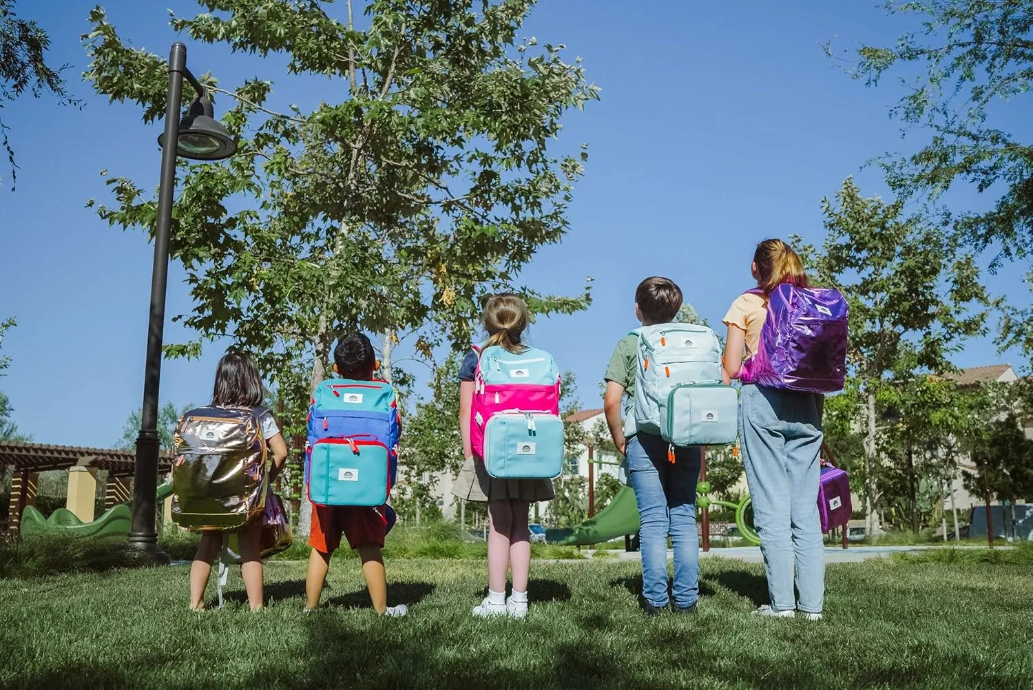 16" Kid's Backpack for Girls and Boys Age 6  with Padded, and Adjustable Shoulder Straps. Fits for Height 3'9" Above Kids (Color Block Fuchsia/Green)