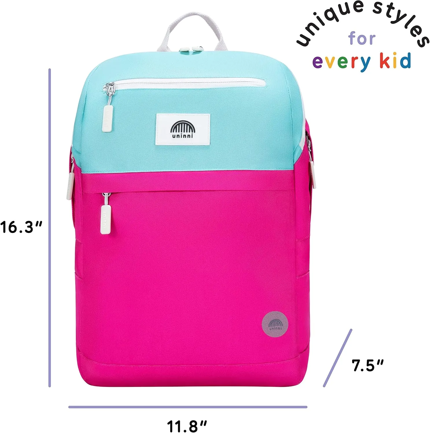 16" Kid's Backpack for Girls and Boys Age 6  with Padded, and Adjustable Shoulder Straps. Fits for Height 3'9" Above Kids (Color Block Fuchsia/Green)