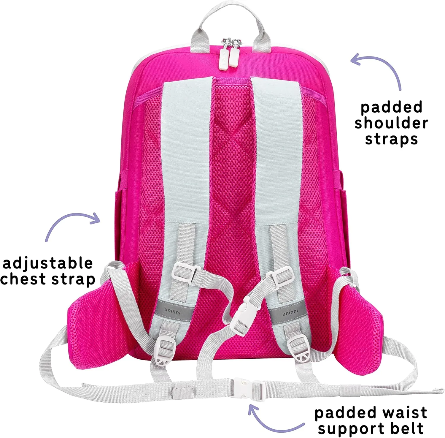 16" Kid's Backpack for Girls and Boys Age 6  with Padded, and Adjustable Shoulder Straps. Fits for Height 3'9" Above Kids (Color Block Fuchsia/Green)