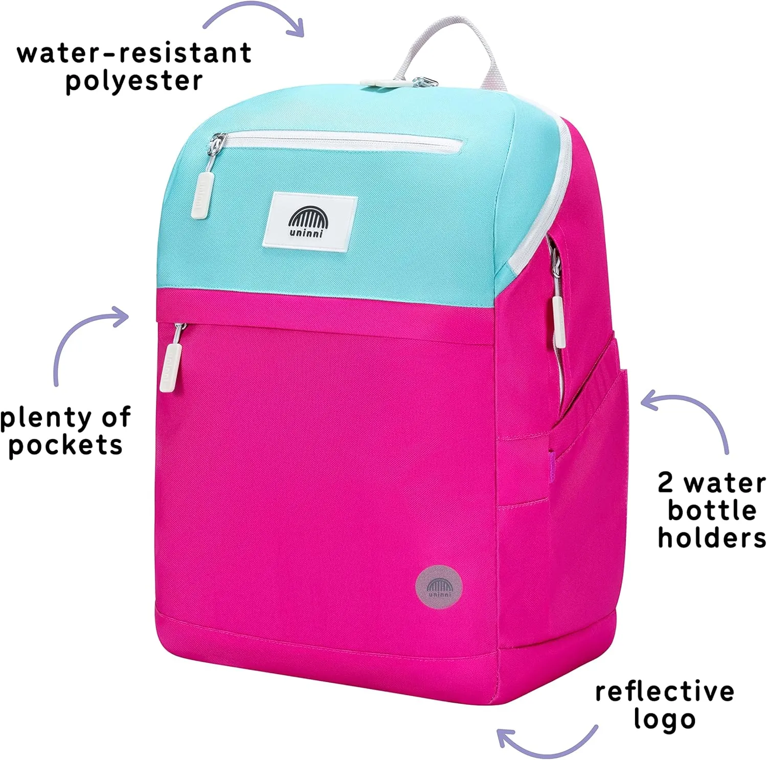 16" Kid's Backpack for Girls and Boys Age 6  with Padded, and Adjustable Shoulder Straps. Fits for Height 3'9" Above Kids (Color Block Fuchsia/Green)