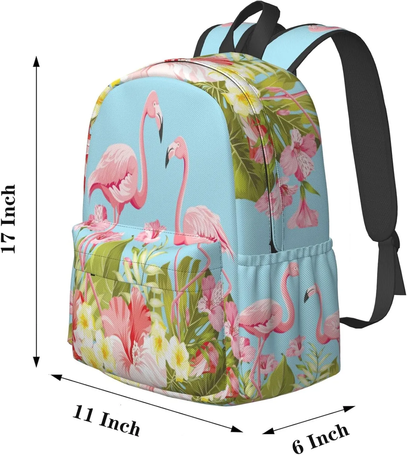 17 inch Backpack Flamingos in Tropical Hibiscus Laptop Backpack School Bookbag Shoulder Bag Casual Daypack