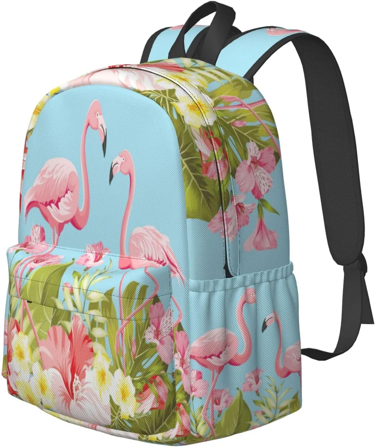 17 inch Backpack Flamingos in Tropical Hibiscus Laptop Backpack School Bookbag Shoulder Bag Casual Daypack