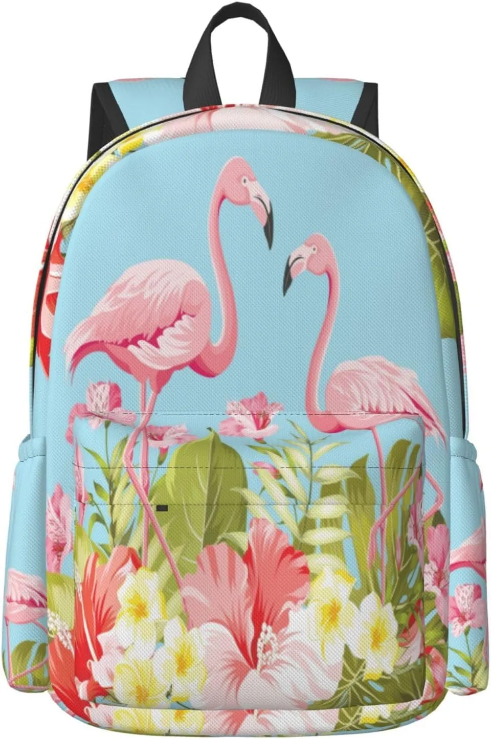 17 inch Backpack Flamingos in Tropical Hibiscus Laptop Backpack School Bookbag Shoulder Bag Casual Daypack
