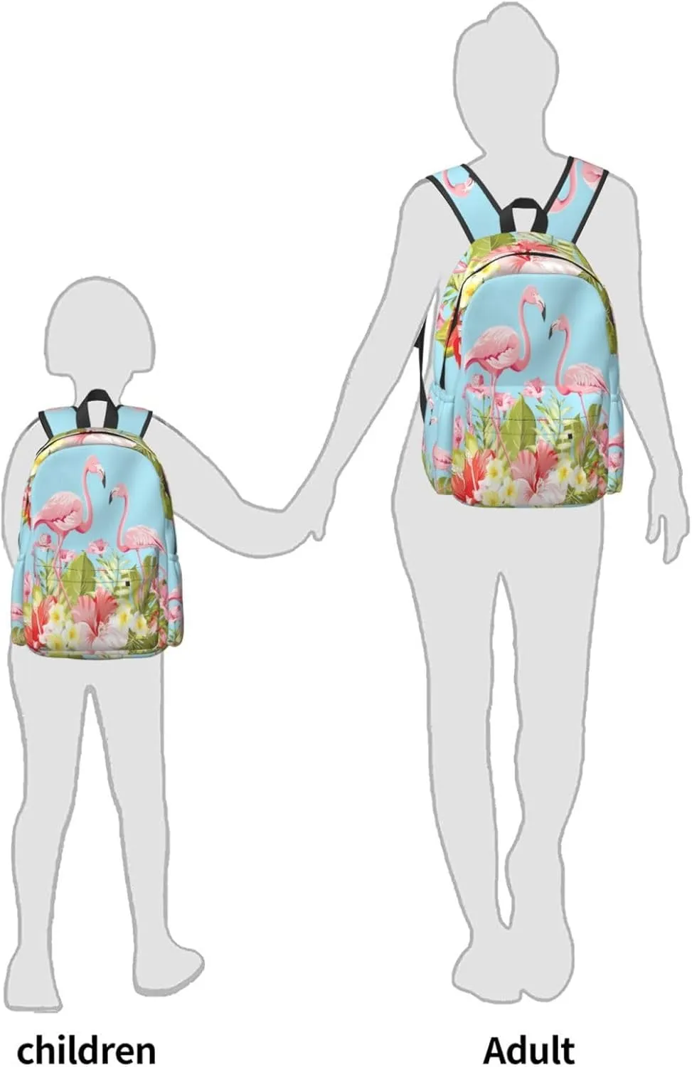 17 inch Backpack Flamingos in Tropical Hibiscus Laptop Backpack School Bookbag Shoulder Bag Casual Daypack