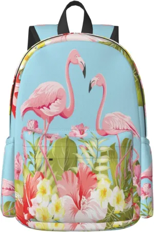 17 inch Backpack Flamingos in Tropical Hibiscus Laptop Backpack School Bookbag Shoulder Bag Casual Daypack