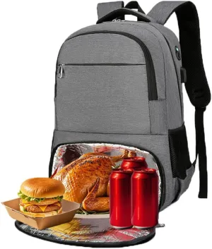 17 Inch Laptop Backpack Large Capacity with Cooler Compartment for Travel Camp Work Business Shoulders Bag with USB Charging Hole And Headphones Hole Waterproof and Durable Grey