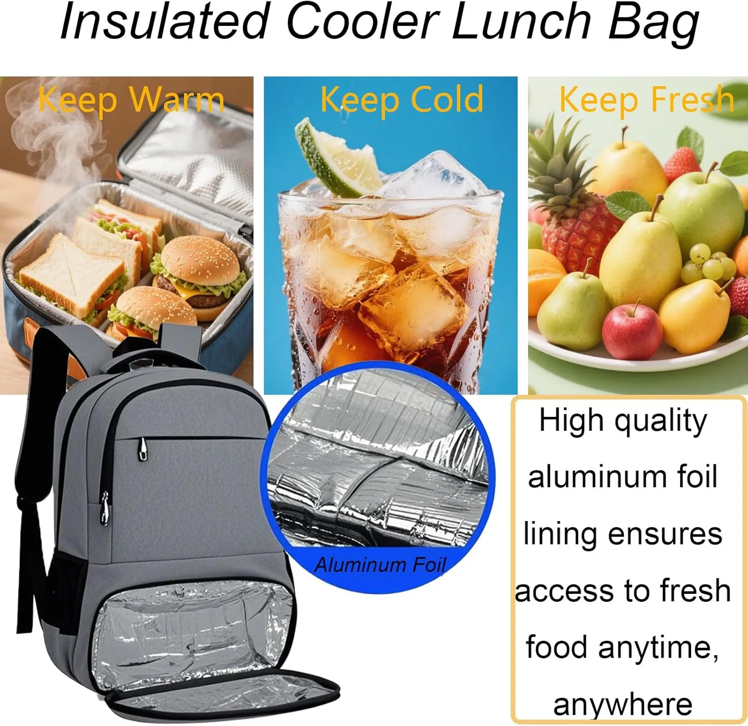 17 Inch Laptop Backpack Large Capacity with Cooler Compartment for Travel Camp Work Business Shoulders Bag with USB Charging Hole And Headphones Hole Waterproof and Durable Grey