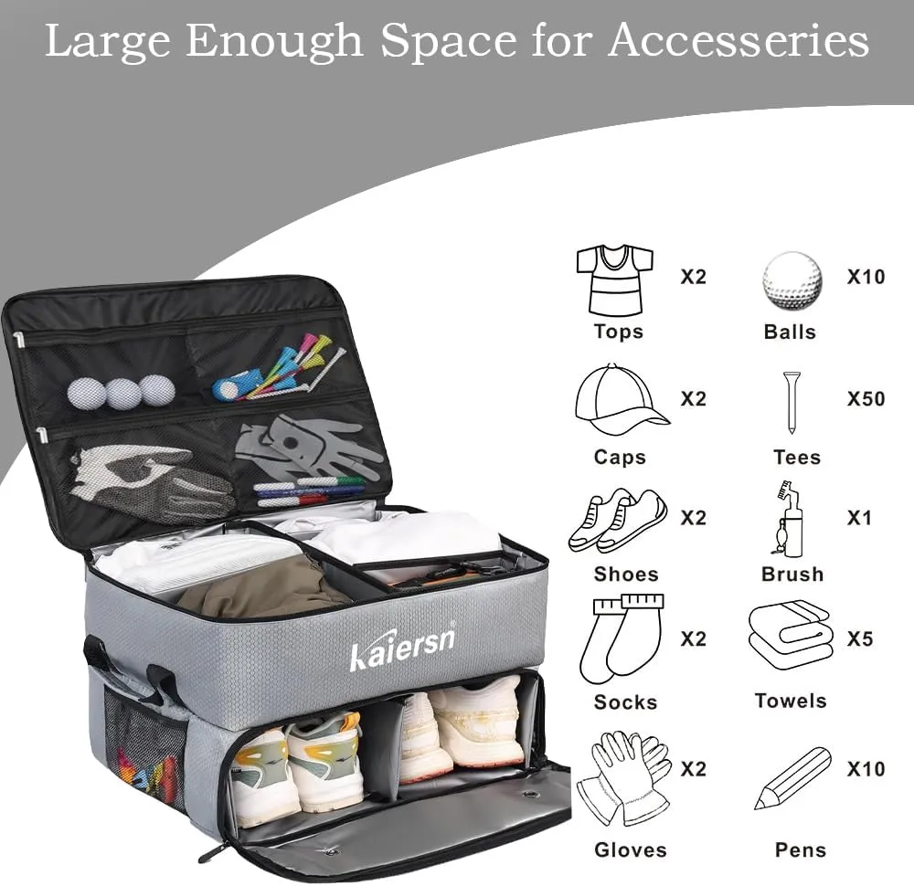 2 Layer Golf Trunk Organizer, Waterproof Car Golf Locker with Separate Ventilated Compartment for 2 Pair Shoes, Golf Trunk Storage for Balls, Tees, Clothes, Gloves, Accessories, Golf Gifts