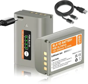 2 Pack BLX-1 Battery Olympus OM System OM-1/ OM1/ OM-1 ii / OM1 2 / OM-1 Mark II Mirrorless BLX-1 BLX1 Blx 1 SBCX-1 Lithium-Ion Replacement Camera Battery with Built-in USB-C Charging Port