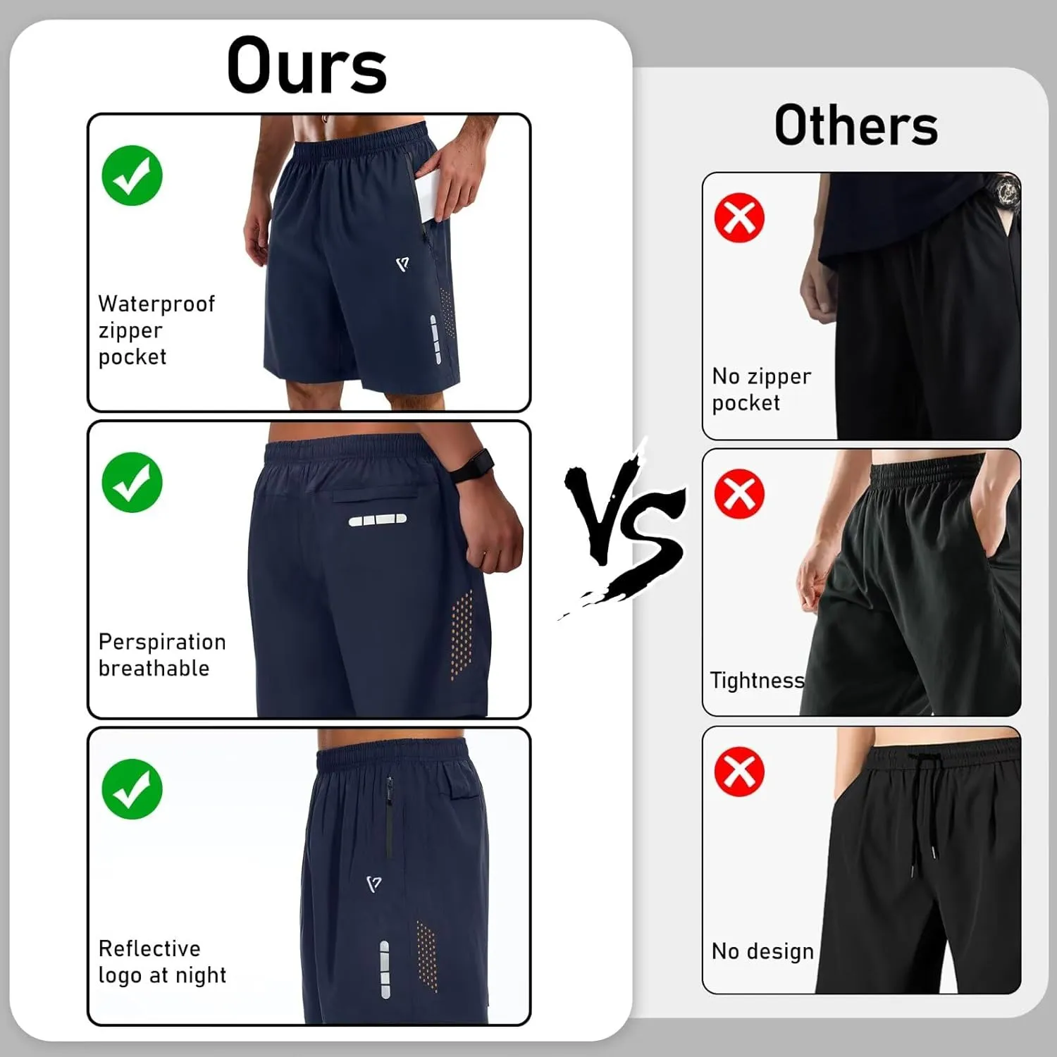 2 Pack Mens Athletic Shorts Quick Dry 7 Inch Running Shorts Breathable Mesh Gym Workout Shorts with Zipper Pockets
