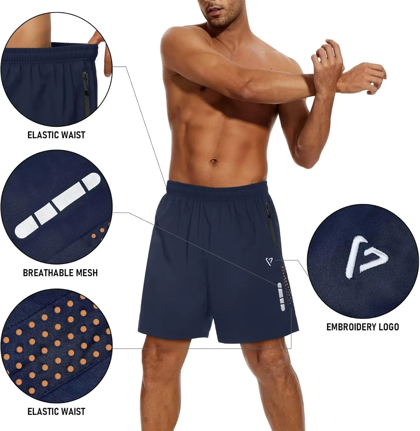 2 Pack Mens Athletic Shorts Quick Dry 7 Inch Running Shorts Breathable Mesh Gym Workout Shorts with Zipper Pockets