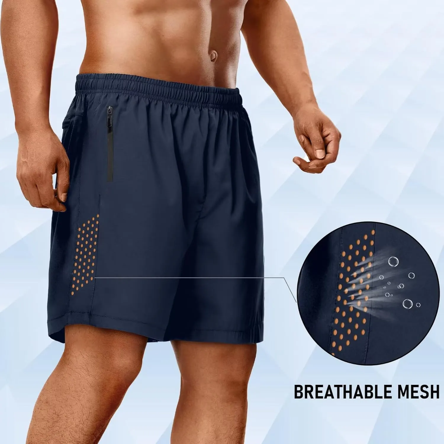 2 Pack Mens Athletic Shorts Quick Dry 7 Inch Running Shorts Breathable Mesh Gym Workout Shorts with Zipper Pockets