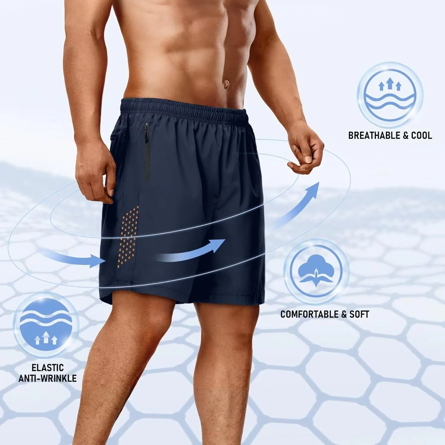 2 Pack Mens Athletic Shorts Quick Dry 7 Inch Running Shorts Breathable Mesh Gym Workout Shorts with Zipper Pockets