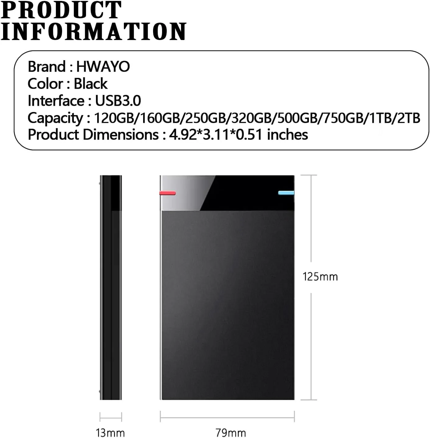 2.5'' 250GB Ultra Slim Portable External Hard Drive USB3.0 HDD Storage for PC, Desktop, Laptop, MacBook, Chromebook, Xbox One