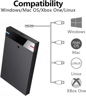 2.5'' 250GB Ultra Slim Portable External Hard Drive USB3.0 HDD Storage for PC, Desktop, Laptop, MacBook, Chromebook, Xbox One