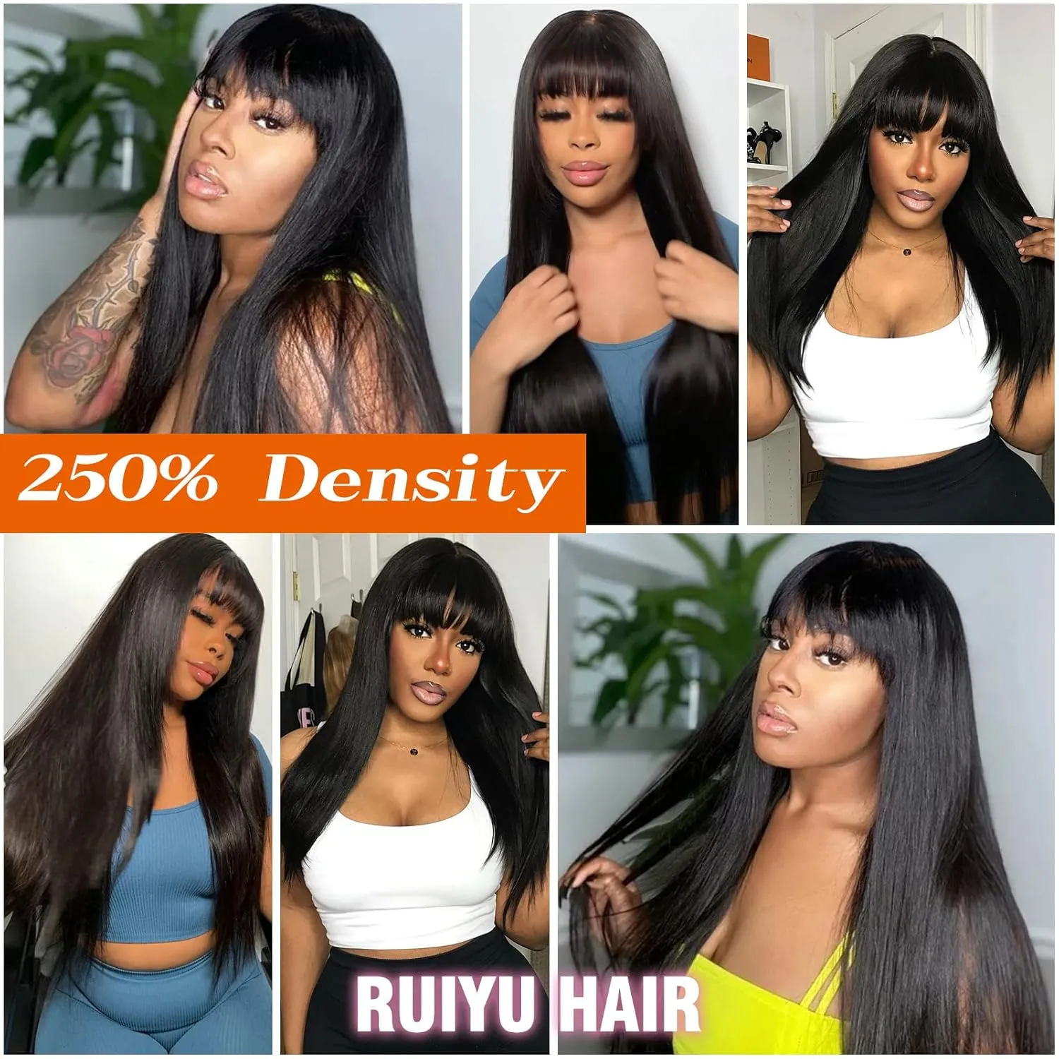 250 Density 2x4 HD Lace Front Wigs Human Hair Wigs with Bangs for Black Women Straight Wear and Go Glueless Lace Closure Wigs for Beginners 100% Brazilian Virgin Human Hair Middle Part 24 Inch