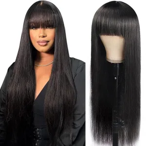 250 Density 2x4 HD Lace Front Wigs Human Hair Wigs with Bangs for Black Women Straight Wear and Go Glueless Lace Closure Wigs for Beginners 100% Brazilian Virgin Human Hair Middle Part 24 Inch